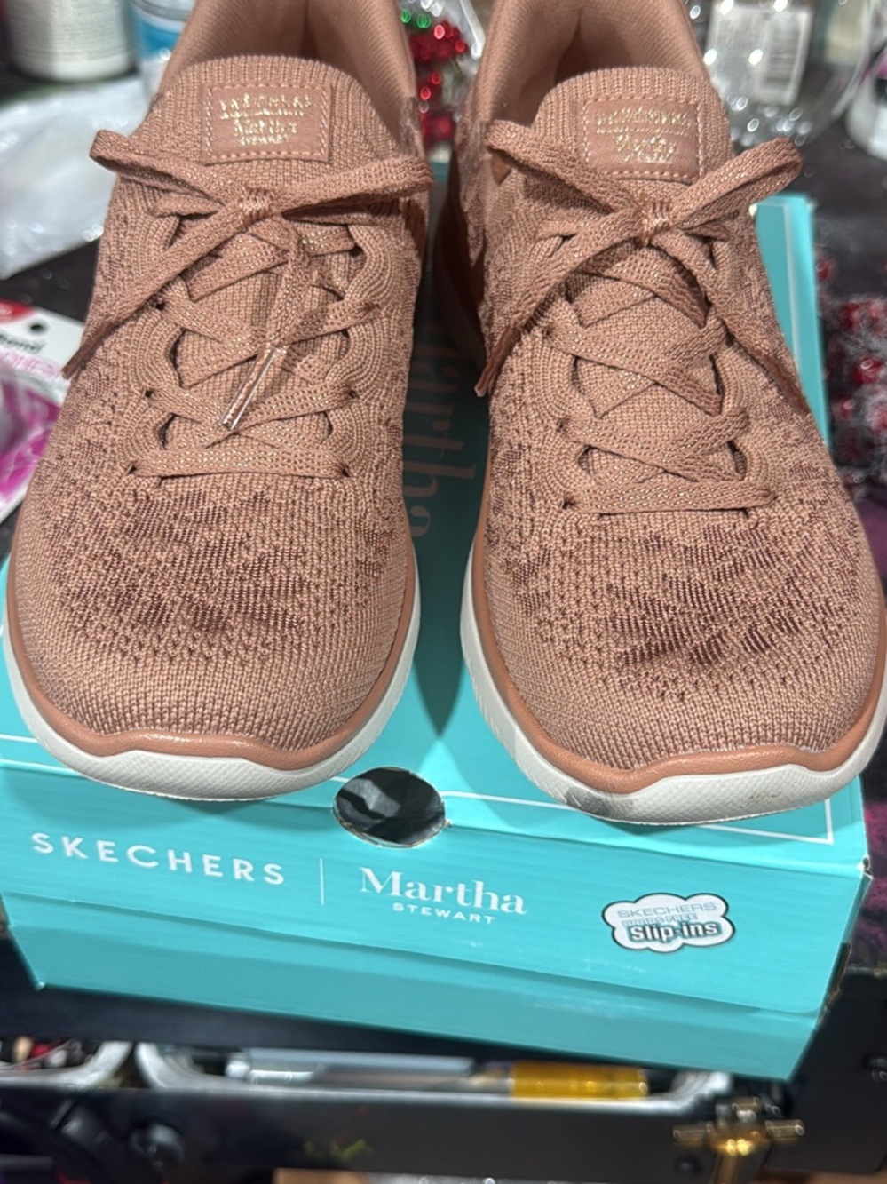Martha Stewart Knit Lace-Up Sneakers in Rose Taupe
